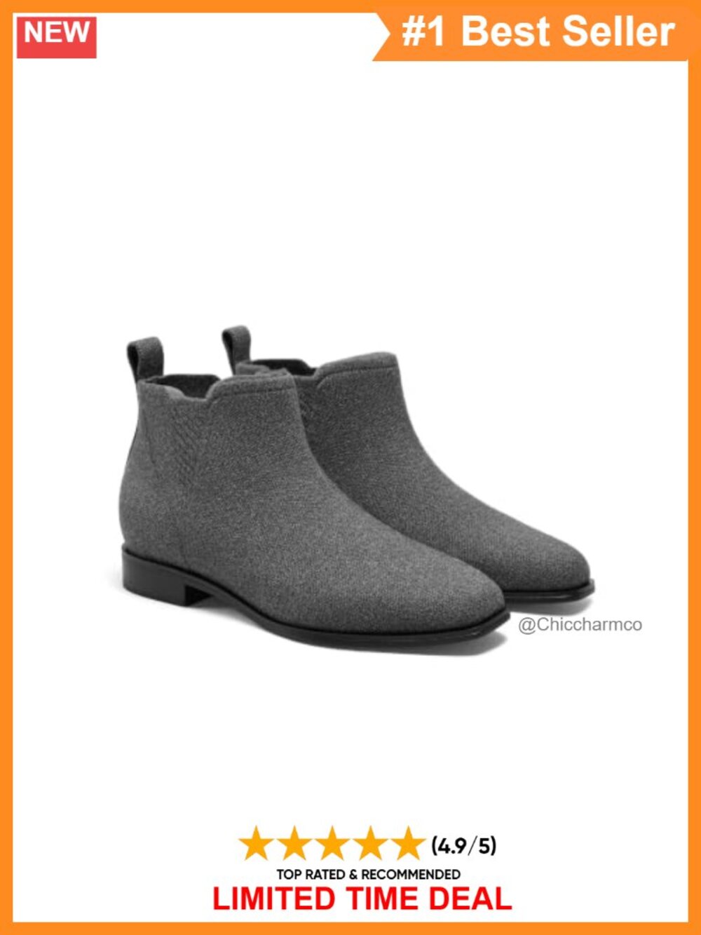 Chelsea Ankle Boots Square Toe Water Repellent Low Heel Slip-On